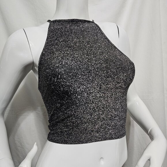 Forever 21 black and silver high neck cropped camisole style tank top Size Small - Picture 1 of 8